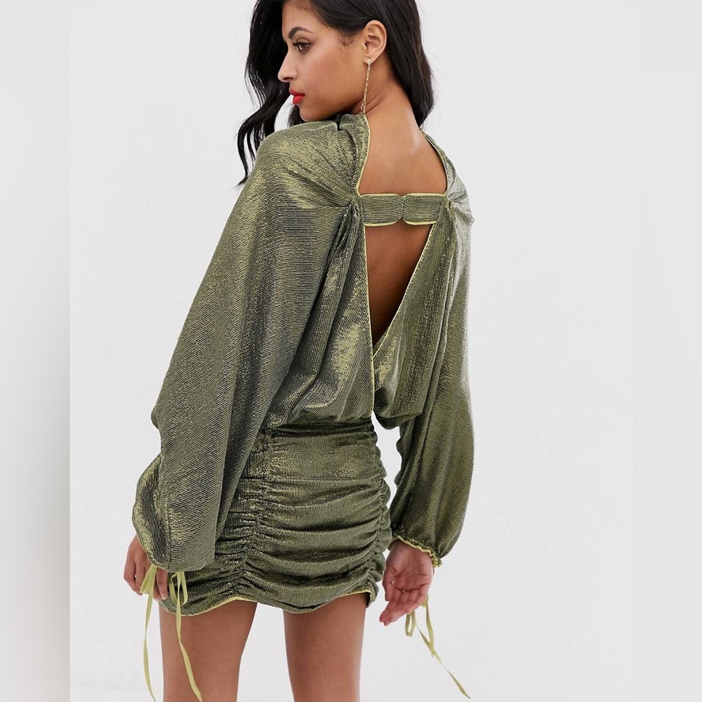 ASOS DESIGN embellished sequin Long Sleeve Dress khaki Green Size 10 NWT
